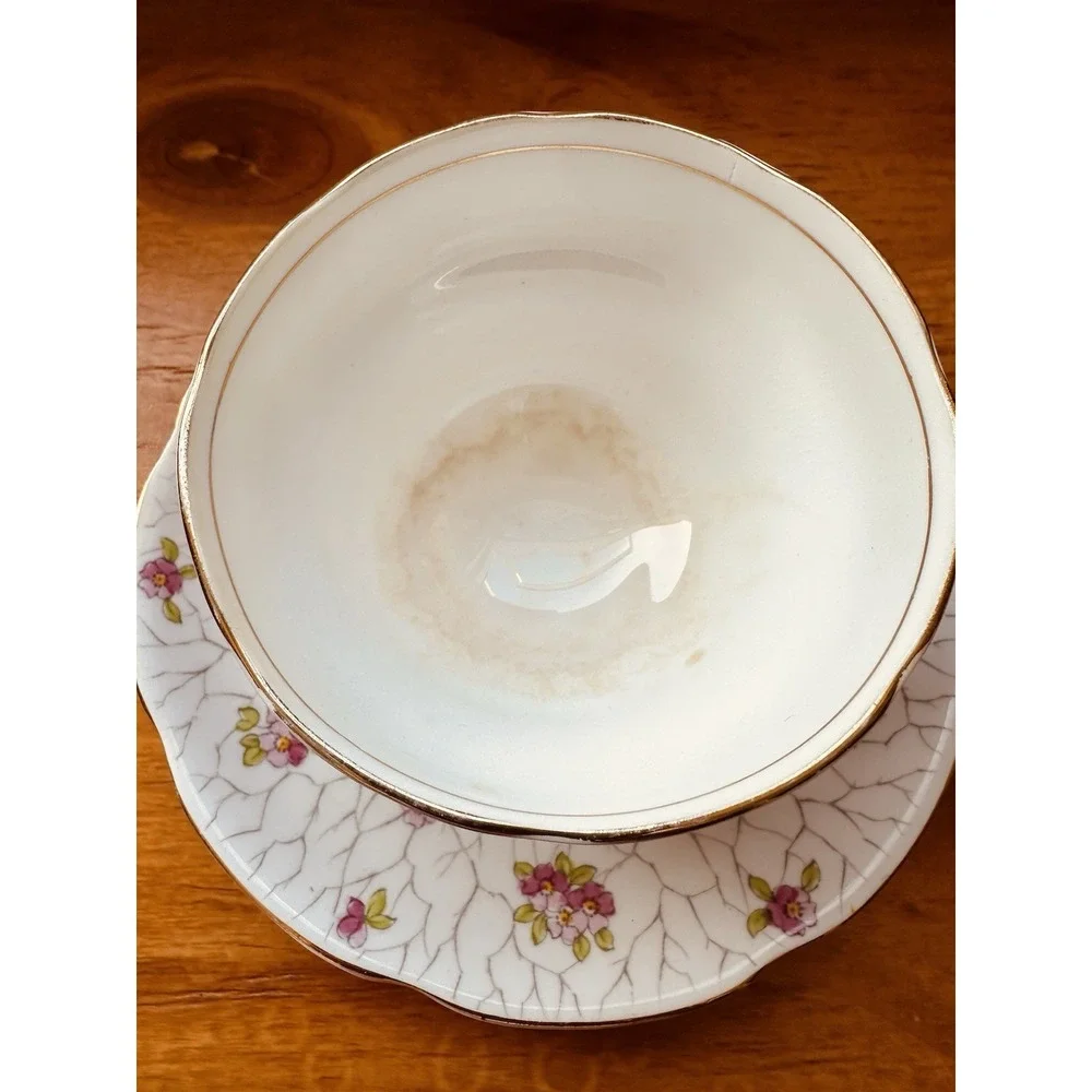 Adderley Tea Cup and Saucer Pink Chintz Painted Blossoms‎ Vintage Read